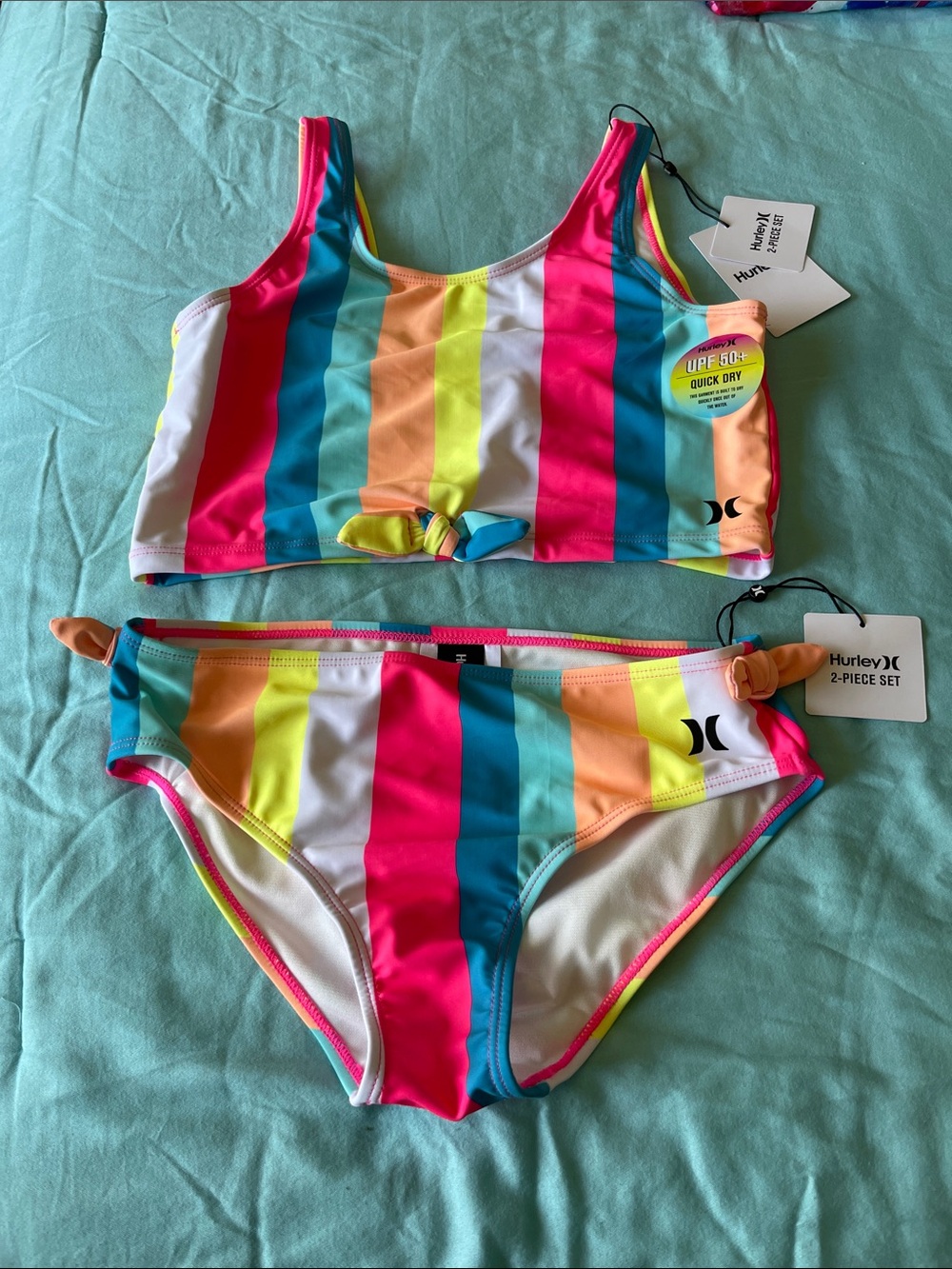 Hurley Kids Swim Bikini Set - Pink, Teal, Yellow, Orange, White
